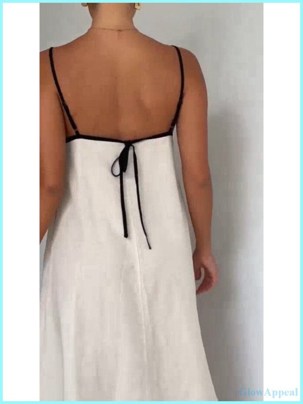 Women's Linen Maxi Dress Spaghetti Strap Sleeveless Backless Beach Sundress - Picture 6 of 6